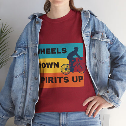 Unisex Heavy Cotton Tee - Wheels Down, Spirits Up