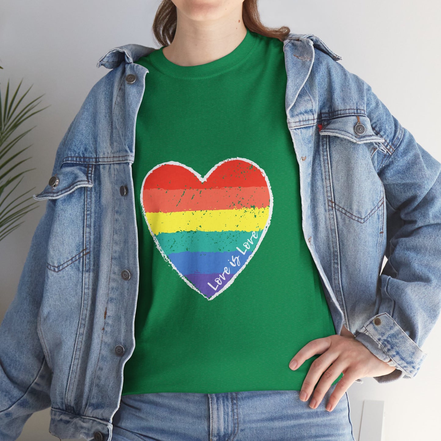 Unisex Heavy Cotton Tee - Love Is Love Rainbow Heart