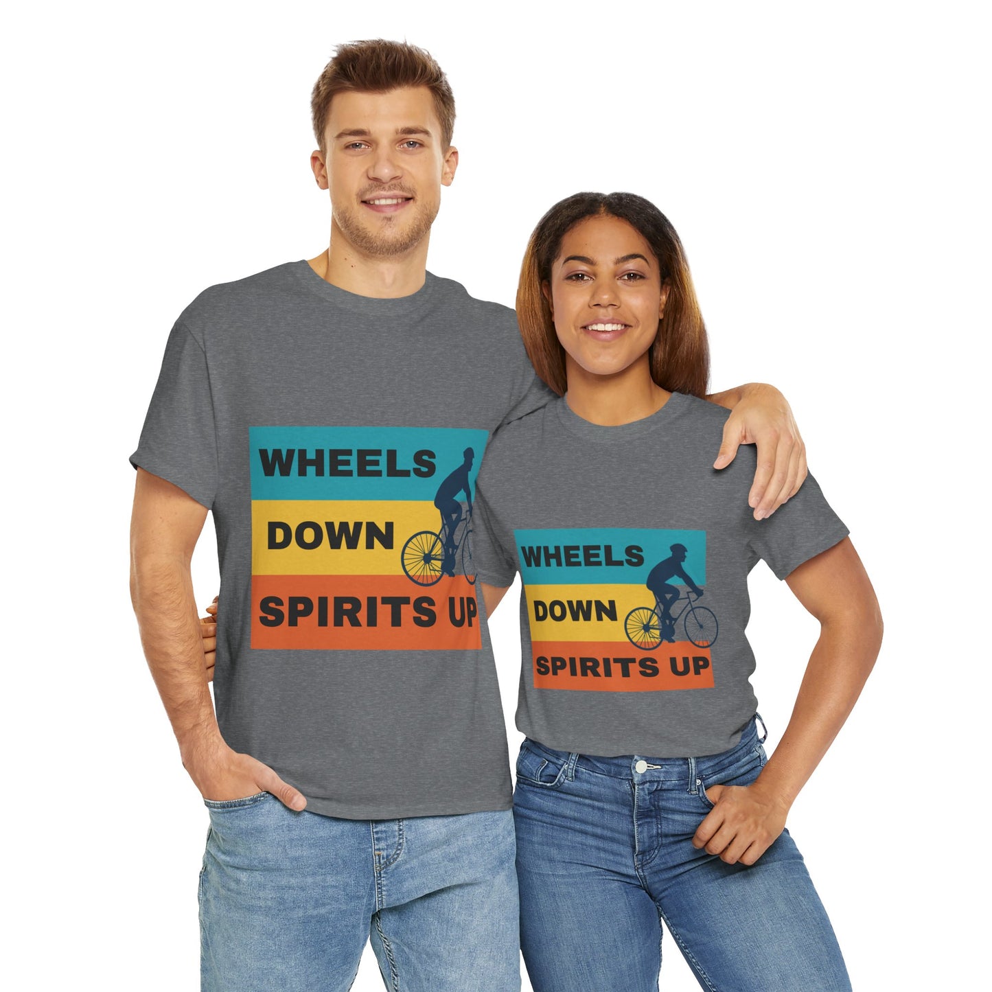 Unisex Heavy Cotton Tee - Wheels Down, Spirits Up