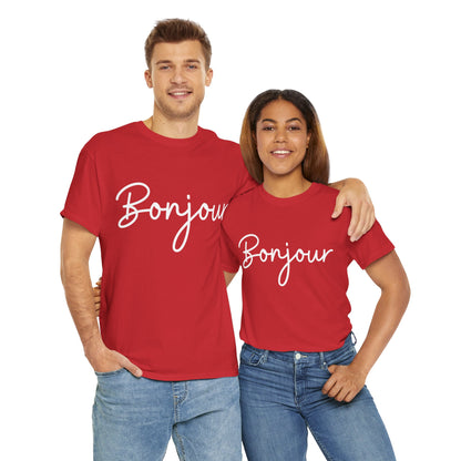 "Bonjour" & "Au Revoir" (French Greetings) Unisex Heavy Cotton Tee