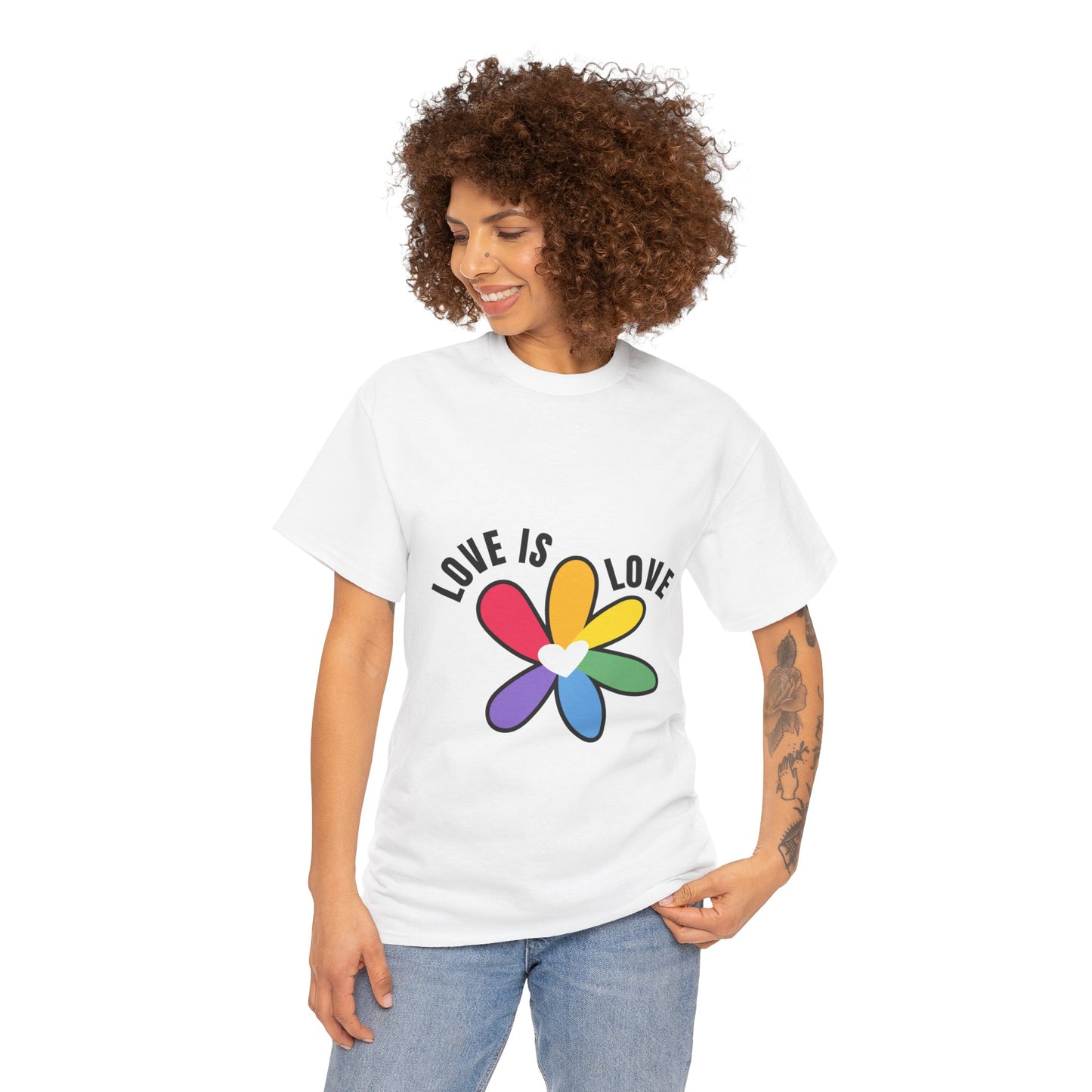 Unisex Heavy Cotton Tee - Rainbow Flower