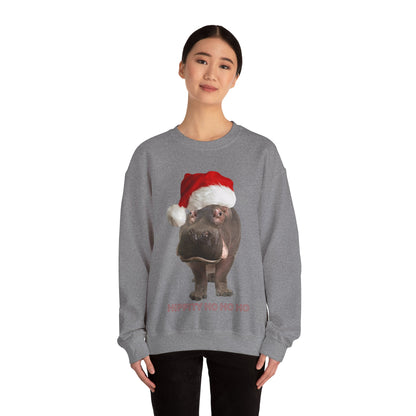 vibrant hippo themed christmas jumper for animal lovers and wildlife lovers. Hippity-ho ho ho