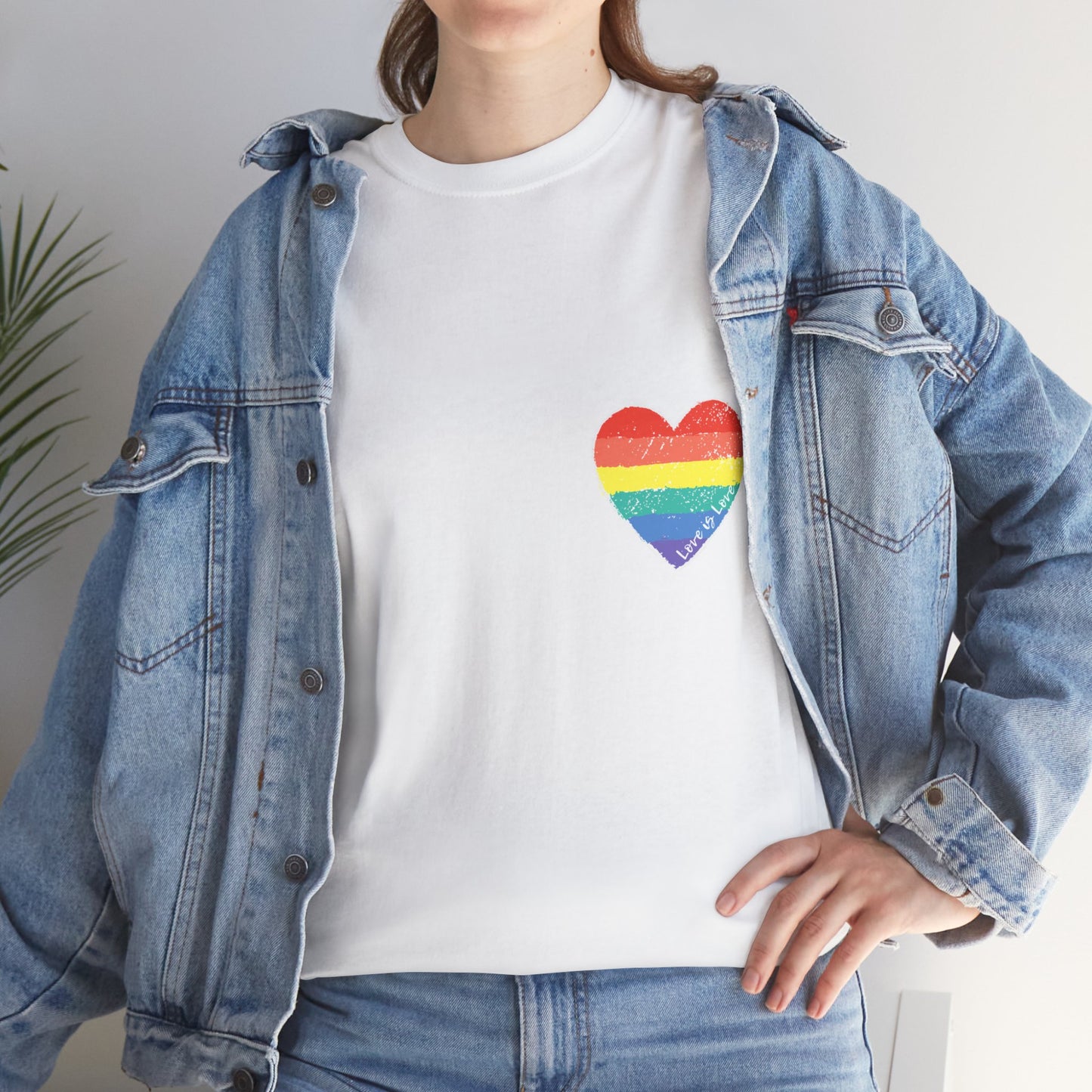 Unisex Heavy Cotton Tee - Love Is Love Rainbow Heart Mini