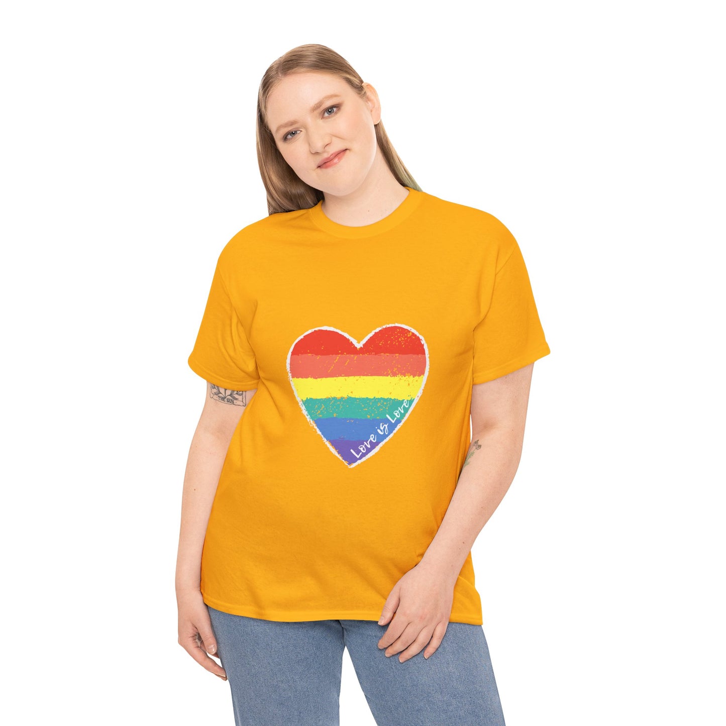 Unisex Heavy Cotton Tee - Love Is Love Rainbow Heart