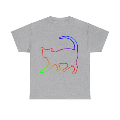 vibrant animal lover t-shirt with colourful rainbow cat outline. Great for as a gift.