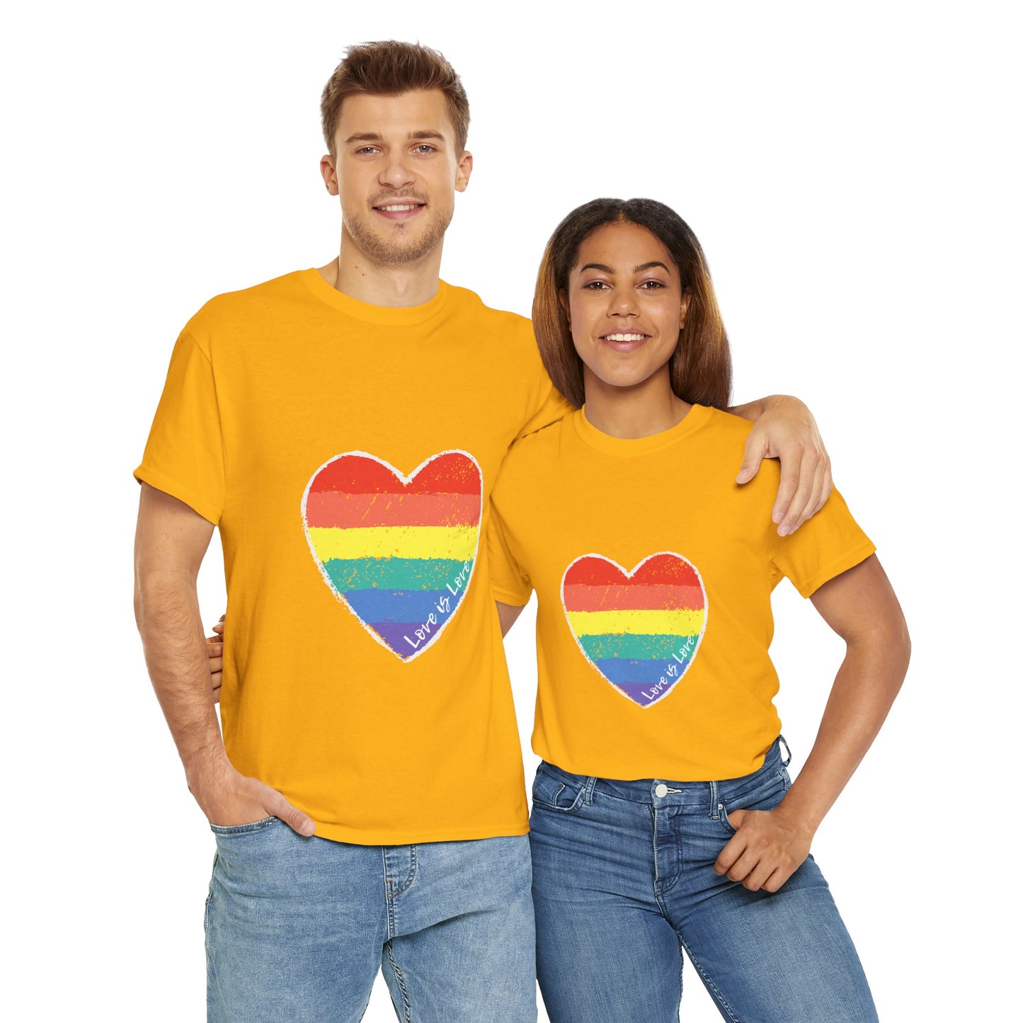 Unisex Heavy Cotton Tee - Love Is Love Rainbow Heart