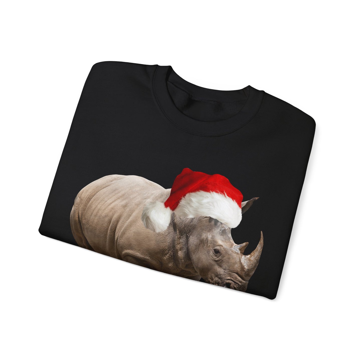 vibrant Rhino themed christmas jumper for animal lovers and wildlife lovers. Rhino Bells - play on jingle bells christmas song