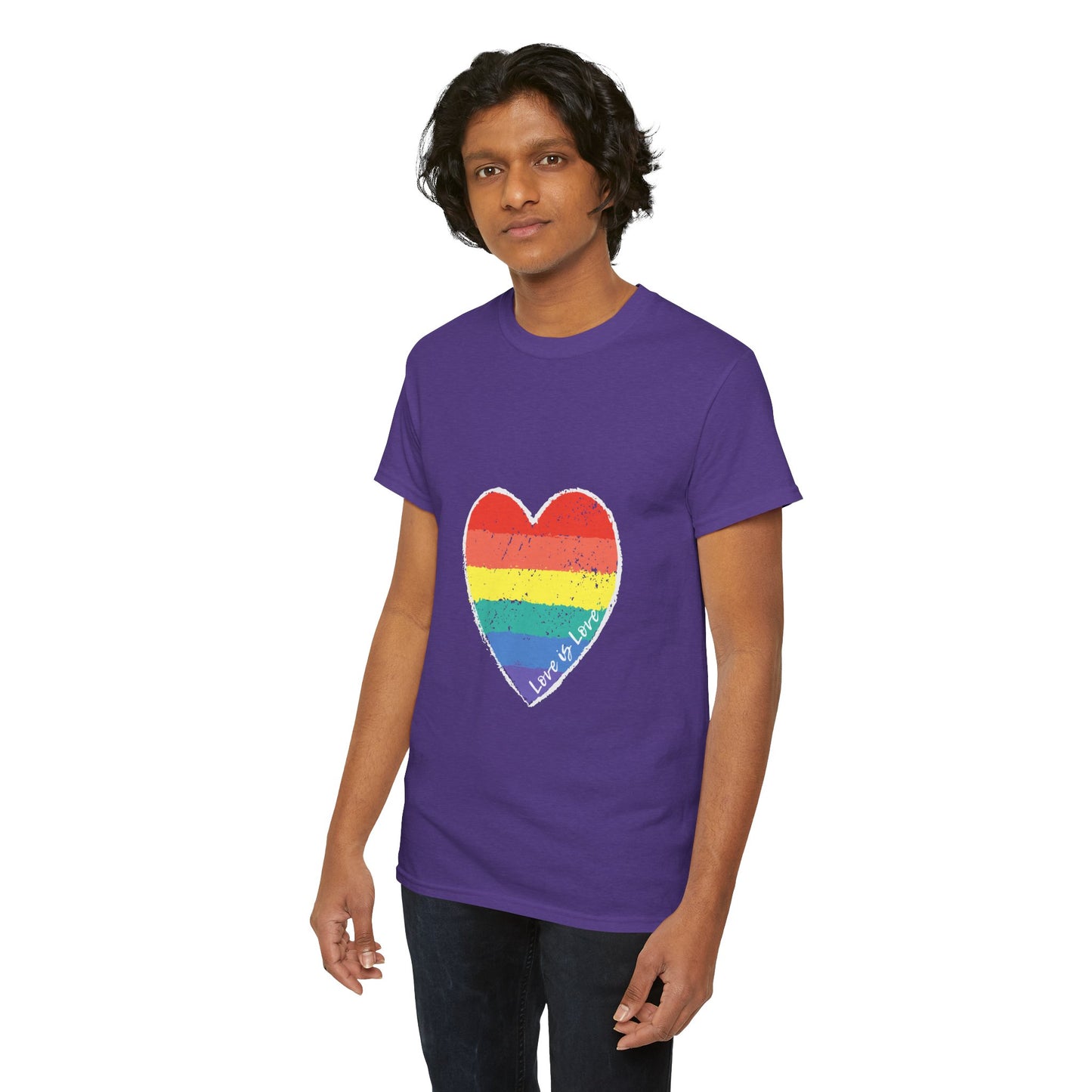 Unisex Heavy Cotton Tee - Love Is Love Rainbow Heart