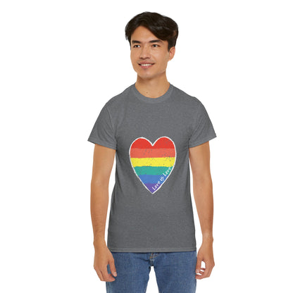 Unisex Heavy Cotton Tee - Love Is Love Rainbow Heart