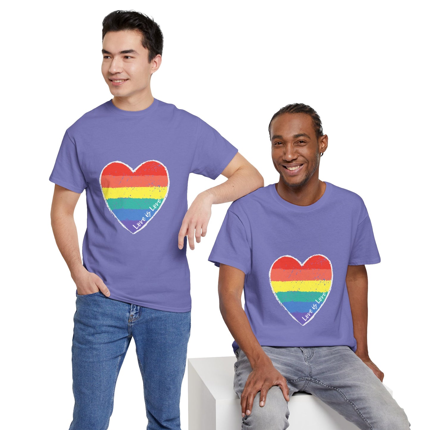 Unisex Heavy Cotton Tee - Love Is Love Rainbow Heart