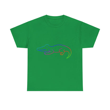 vibrant animal lover t-shirt with colourful rainbow crocodile outline. Great for as a gift. Great for wildlife adventures.